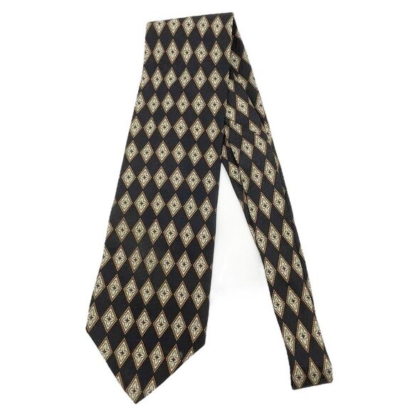 Vintage Valentino Cravatte 100% Silk Necktie Diamond Print Chocolate Gold Black - Picture 3 of 12